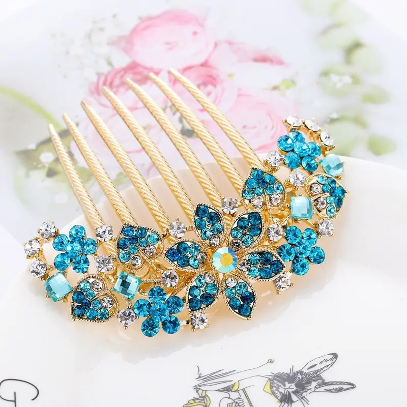 Gold Rhinestone Hair Combs for Women - Image 4