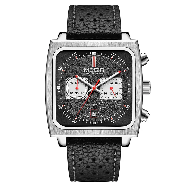 Megir Men's Genuine Leather Square Watch with Chronograph Display - Image 6