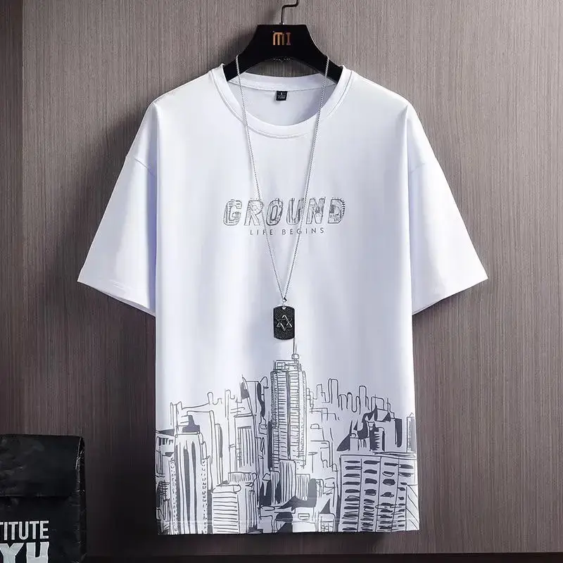 Men White Graphic T-Shirt Summer 2023 Loose Fit - Image 7
