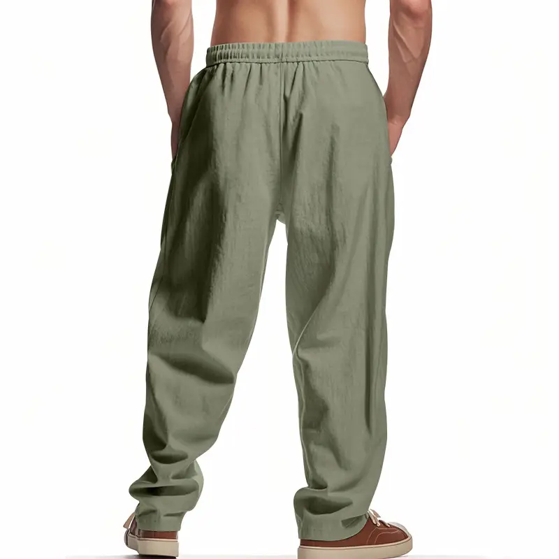 Men Linen Trousers Blue Loose Casual Straight Pants — feature 12