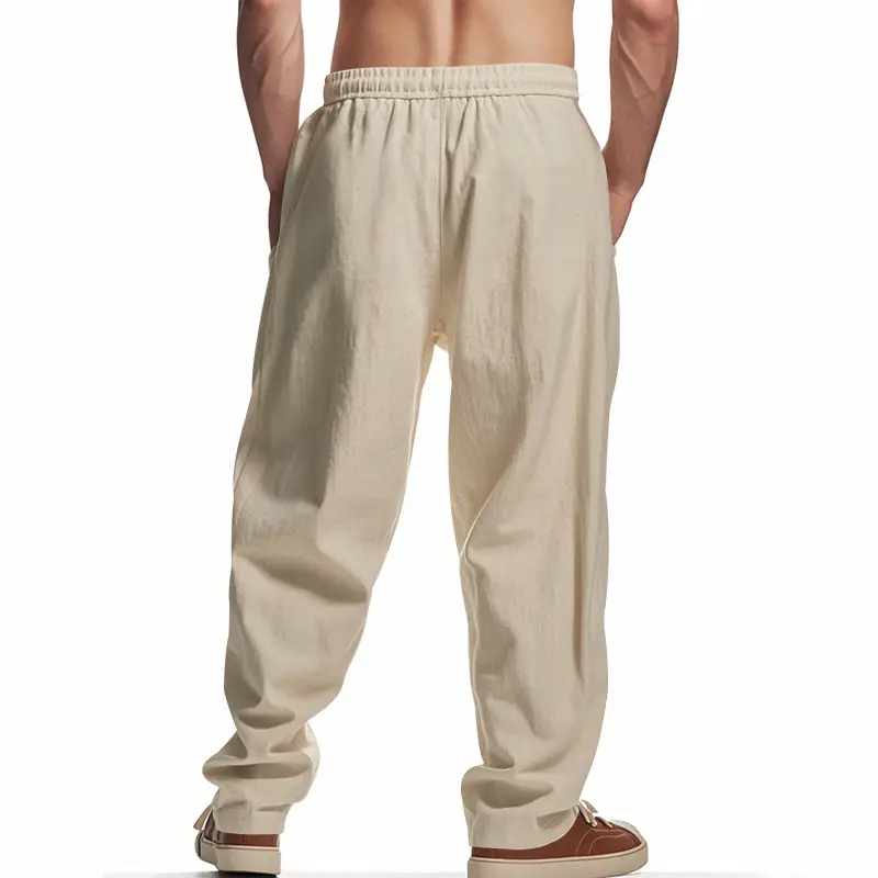 Men Linen Trousers Blue Loose Casual Straight Pants — feature 19
