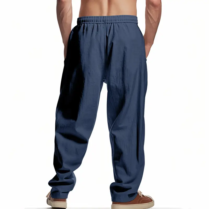 Men Linen Trousers Blue Loose Casual Straight Pants — feature 26