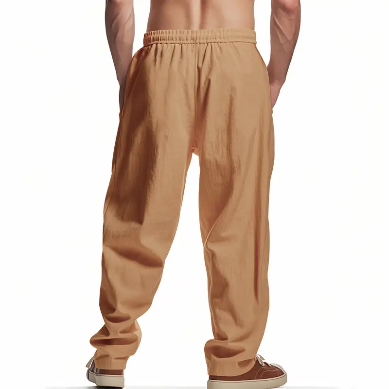 Men Linen Trousers Blue Loose Casual Straight Pants — feature 33