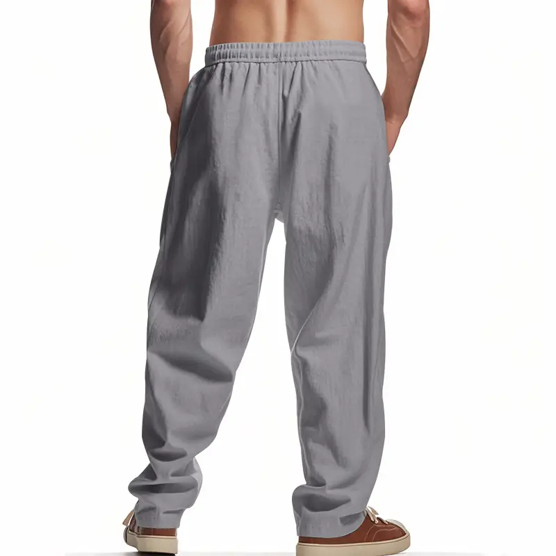 Men Linen Trousers Blue Loose Casual Straight Pants — feature 39