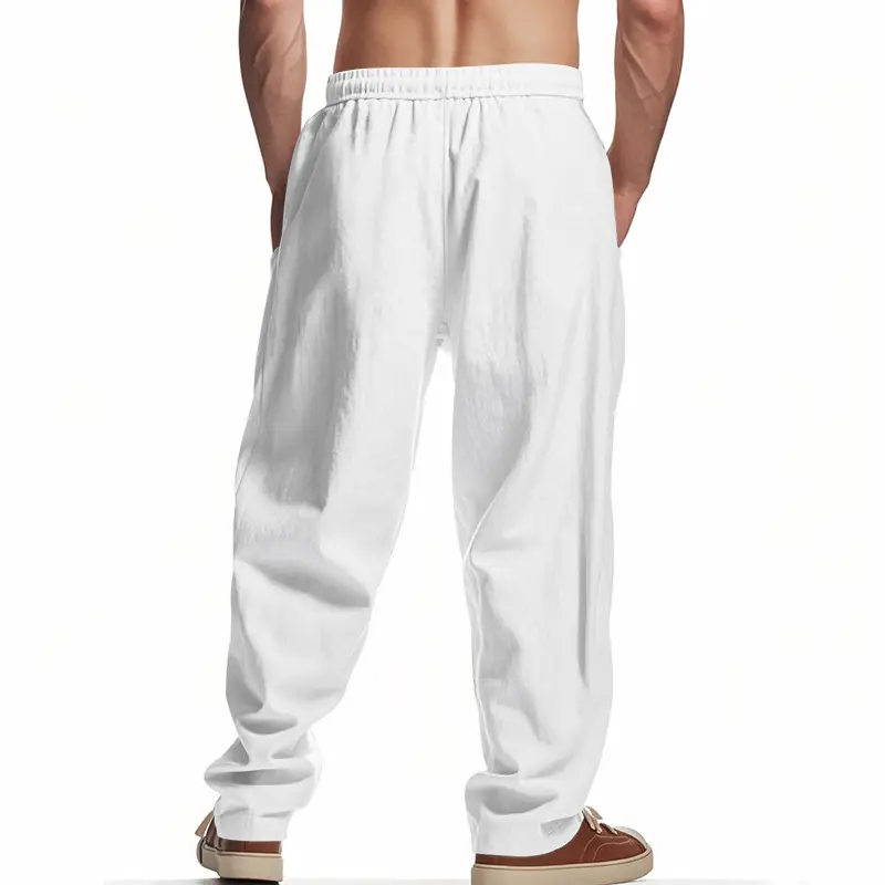 Men Linen Trousers Blue Loose Casual Straight Pants — feature 45