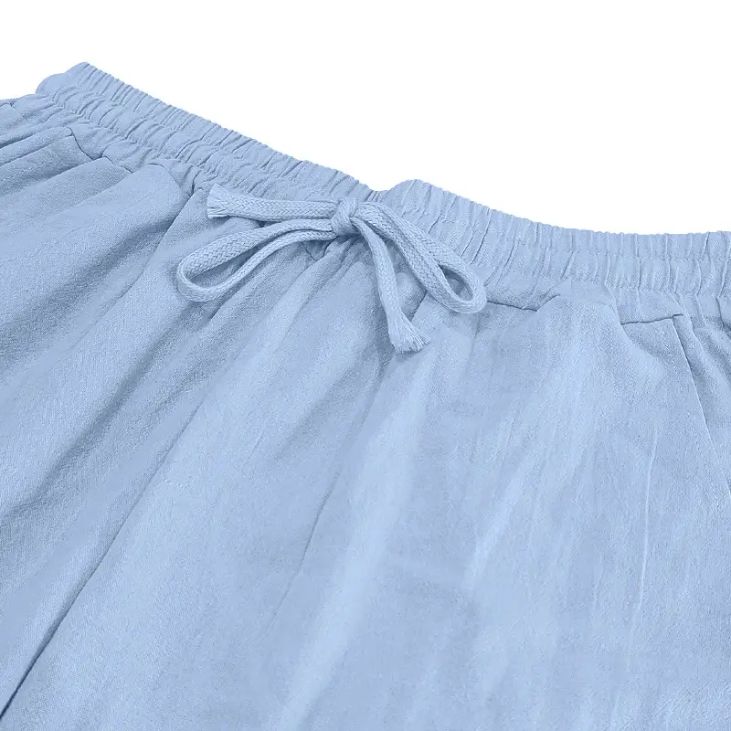 Men Linen Trousers Blue Loose Casual Straight Pants — feature 6