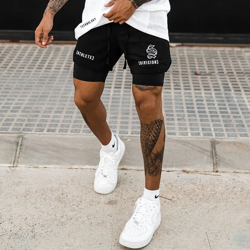 Men's Blue Camo Drawstring Shorts Athletic Wear - Image 2