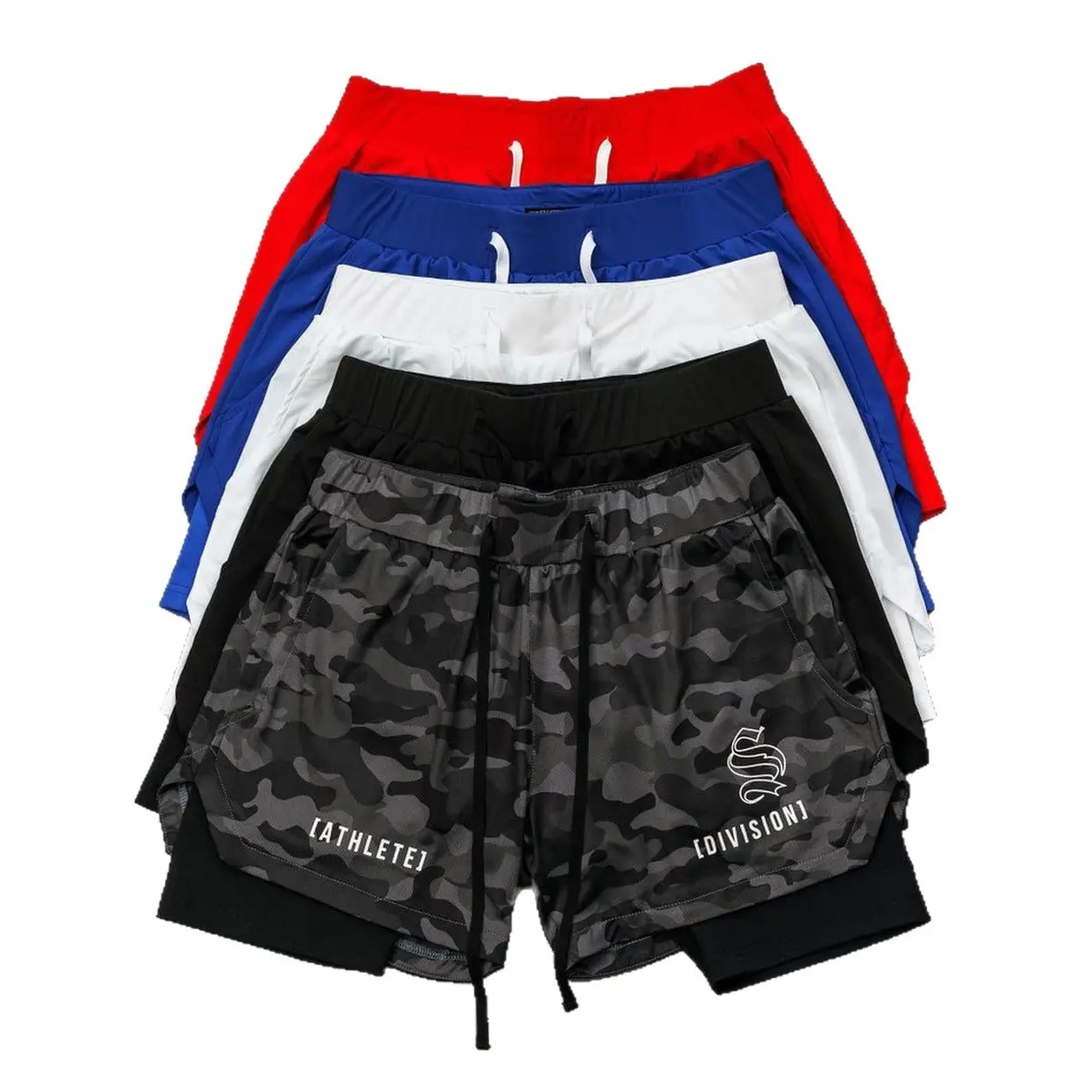 Men's Blue Camo Drawstring Shorts Athletic Wear - Image 7