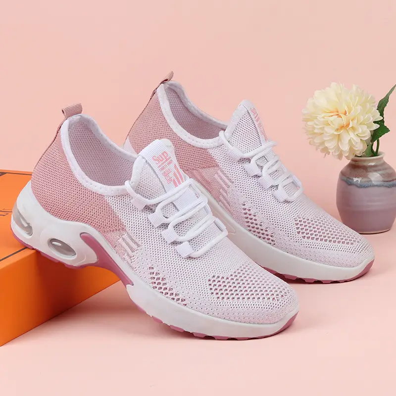 Women Pink Flying Woven Casual Sneakers