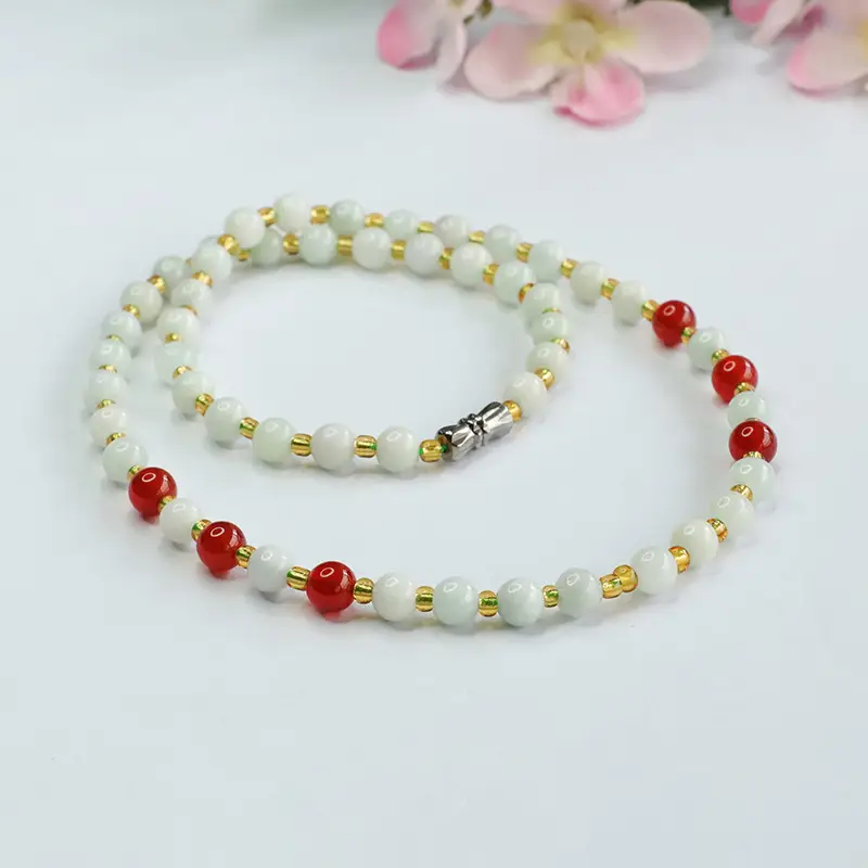 Guan Yu Natural Jade Necklace Red Agate Pendant Chain