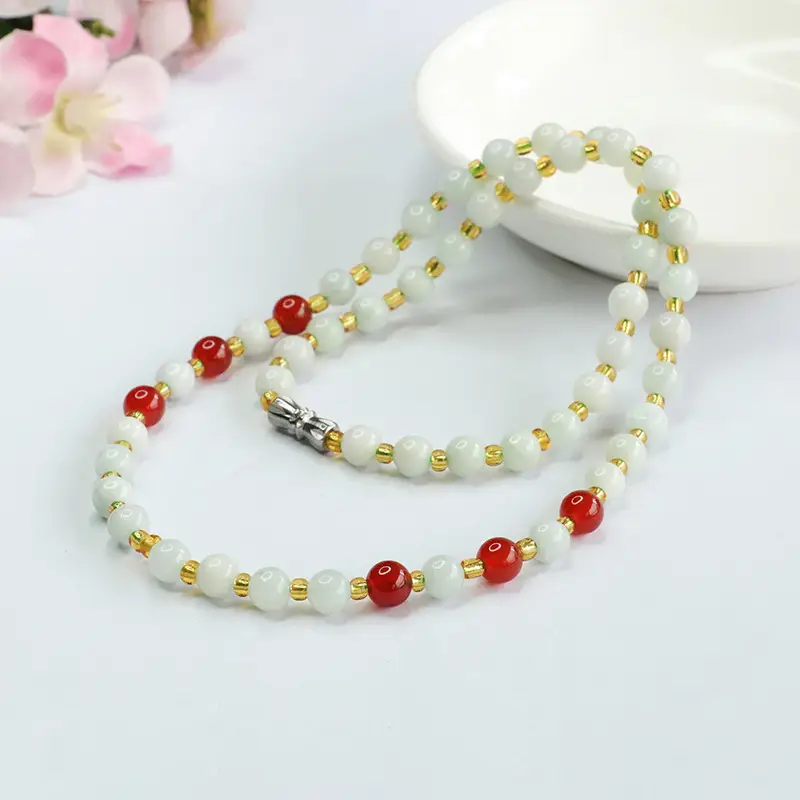 Guan Yu Natural Jade Necklace Red Agate Pendant Chain