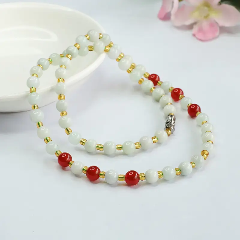 Guan Yu Natural Jade Necklace Red Agate Pendant Chain
