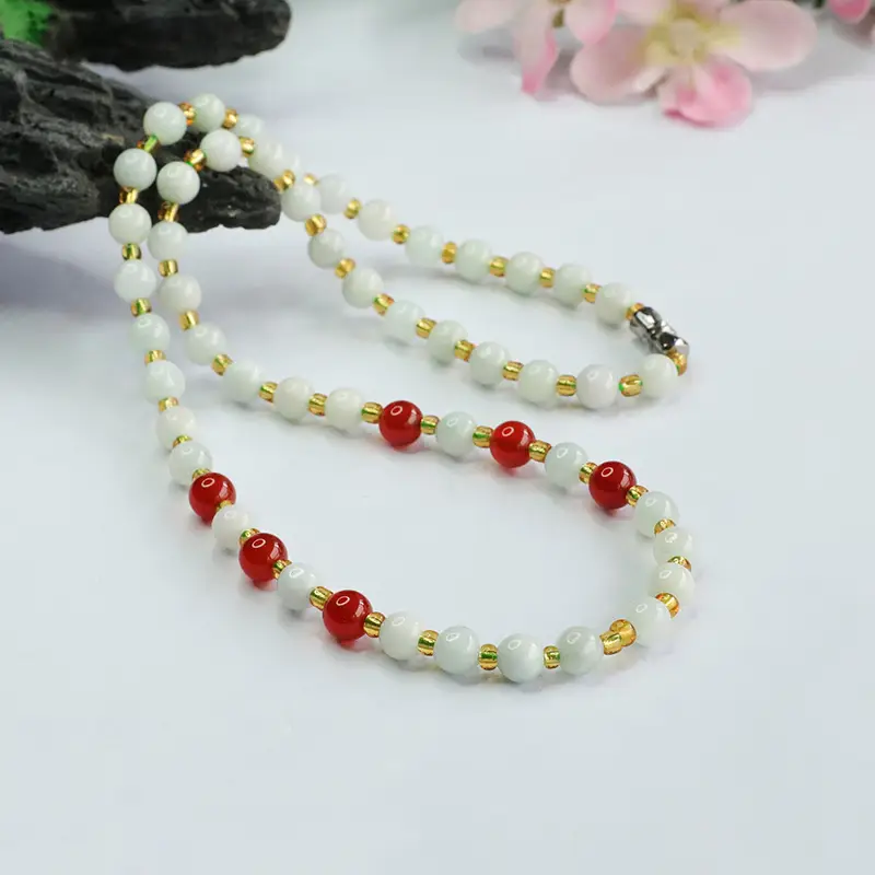 Guan Yu Natural Jade Necklace Red Agate Pendant Chain — feature 11