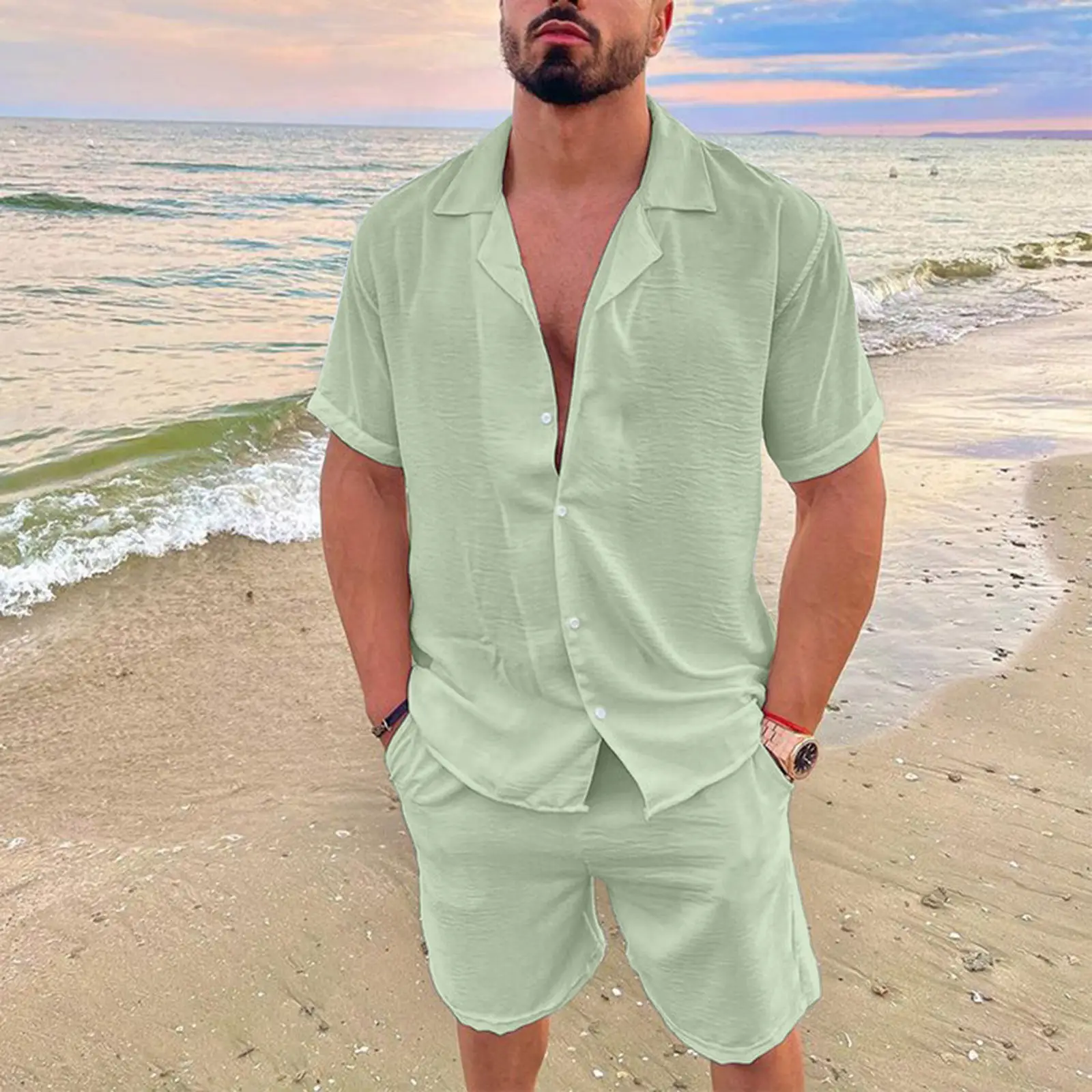 Men's Blue Hawaiian Short Sleeve Shirt & Shorts Set - Image 8