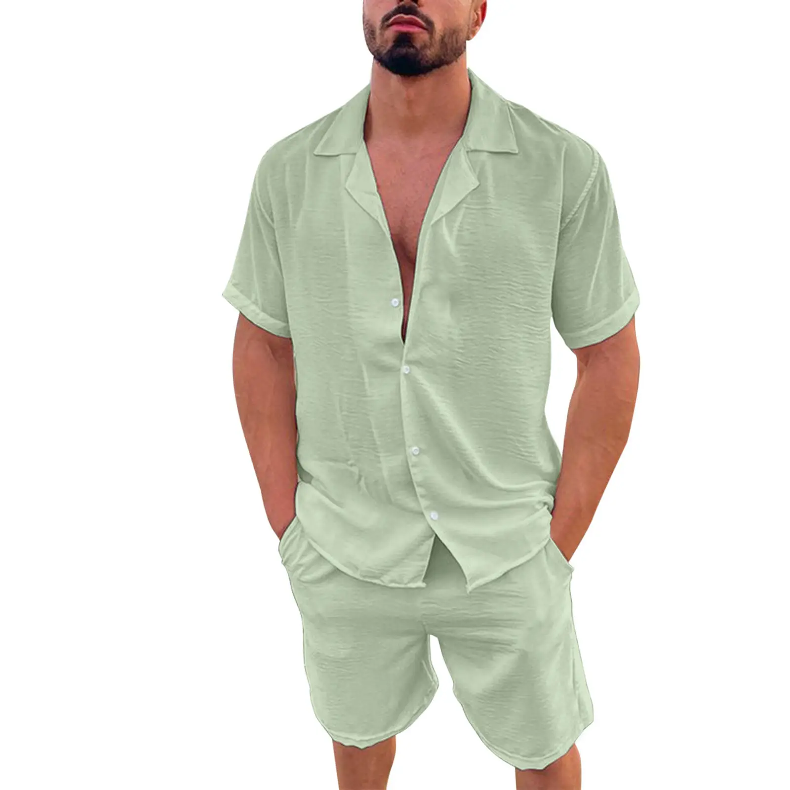 Men's Blue Hawaiian Short Sleeve Shirt & Shorts Set — feature 12
