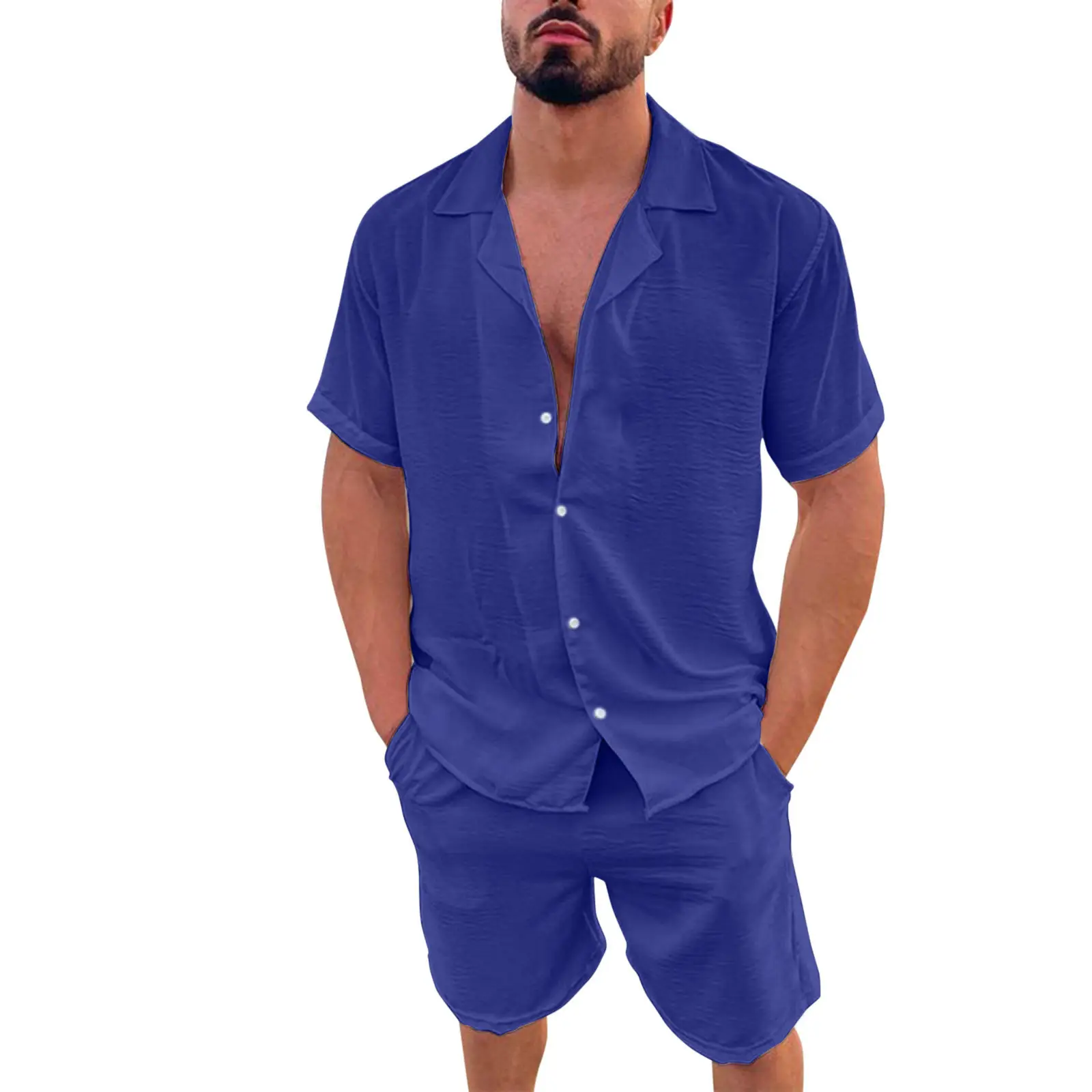 Men's Blue Hawaiian Short Sleeve Shirt & Shorts Set — feature 16