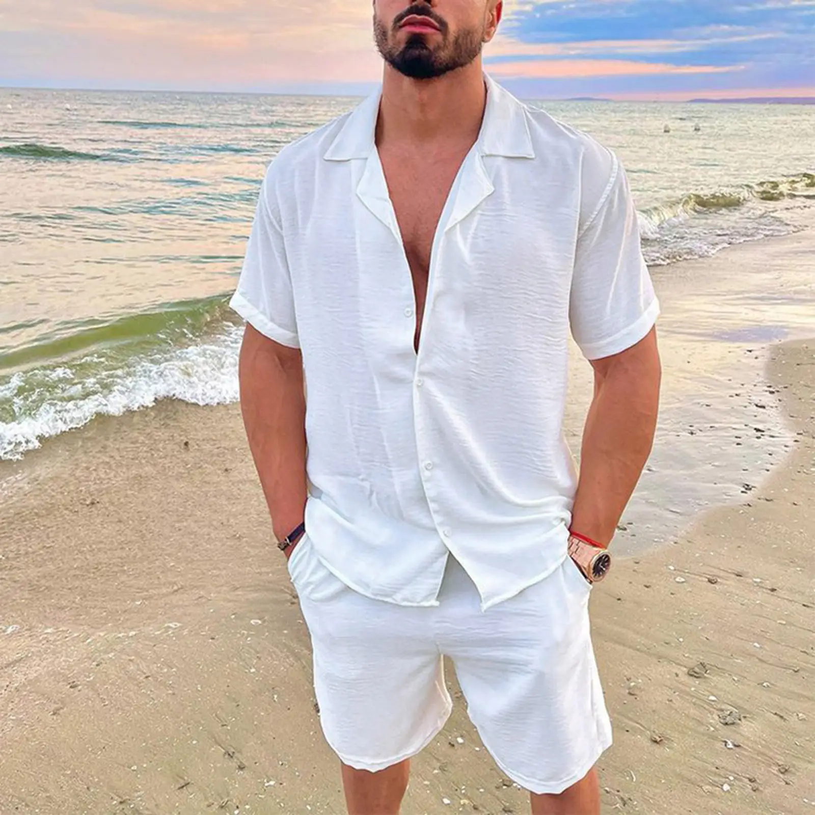 Men's Blue Hawaiian Short Sleeve Shirt & Shorts Set — feature 19