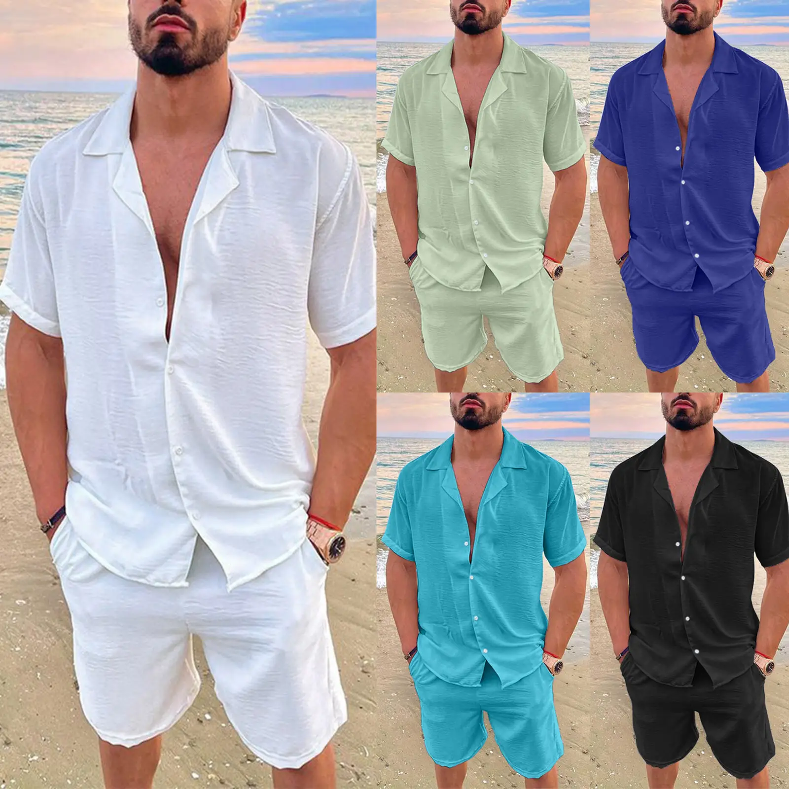 Men's Blue Hawaiian Short Sleeve Shirt & Shorts Set — feature 2