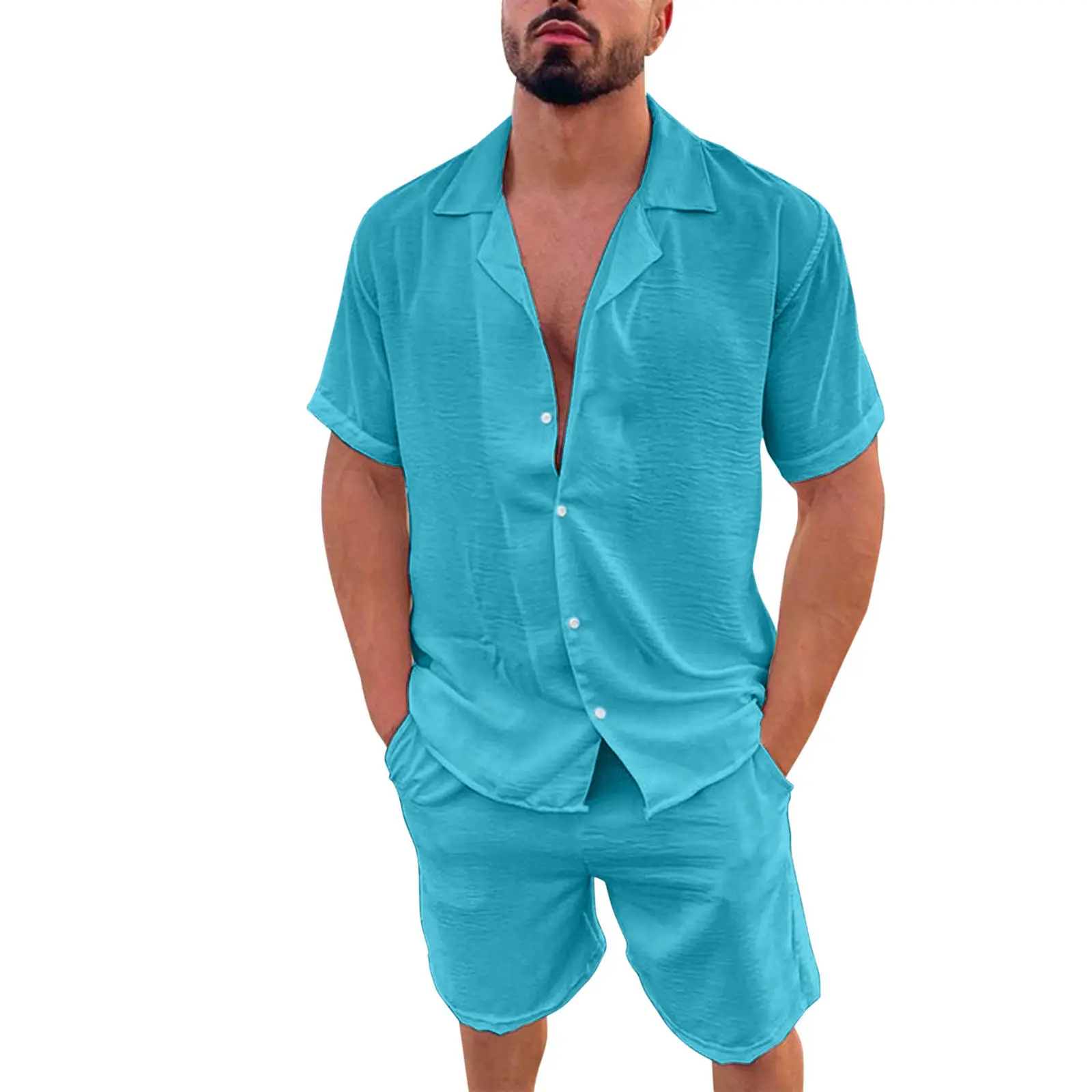 Men's Blue Hawaiian Short Sleeve Shirt & Shorts Set — feature 4