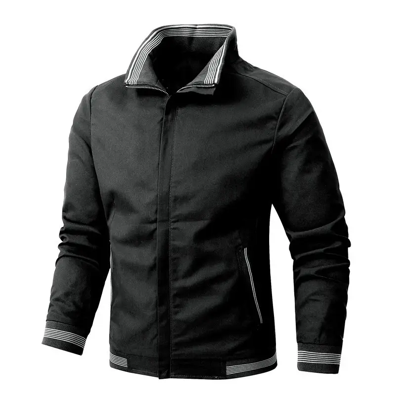 Men's Black Fleece Jacket with Zip Front & Collar - Image 4