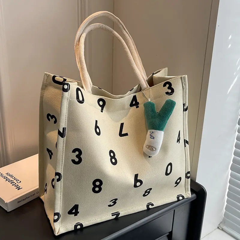 Purple Number Print Canvas Tote Bag for Women - Image 11