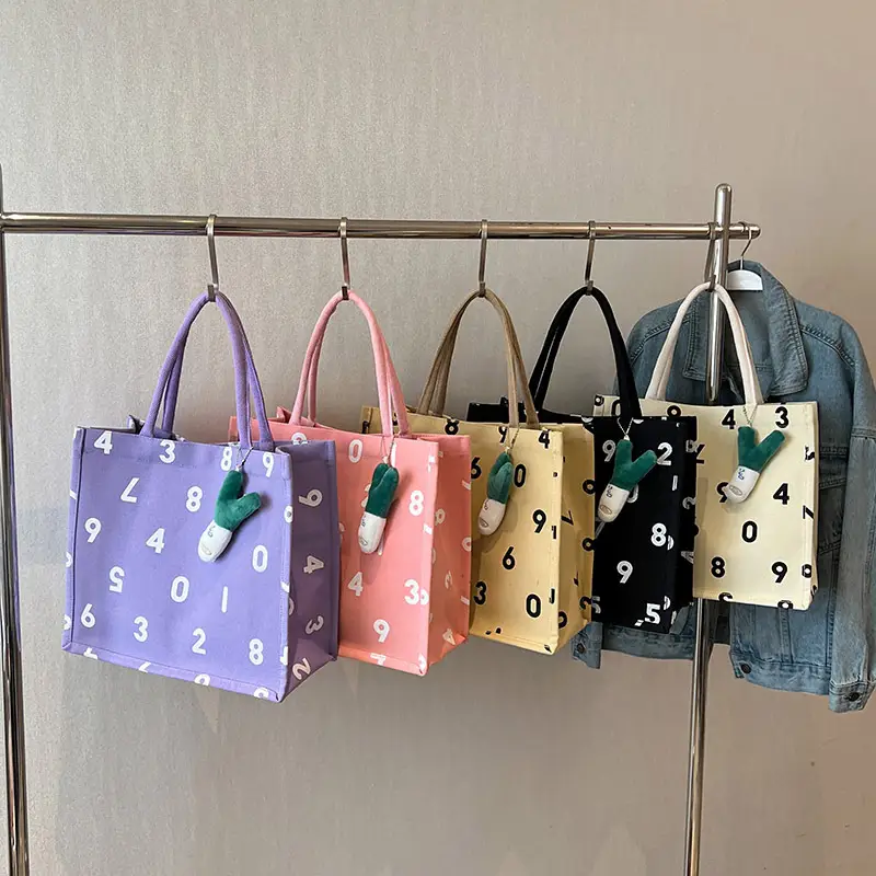 Purple Number Print Canvas Tote Bag for Women - Image 12
