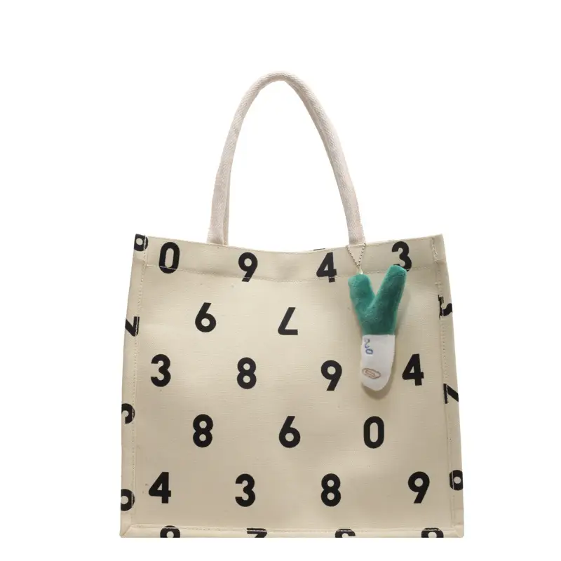 Purple Number Print Canvas Tote Bag for Women - Image 15