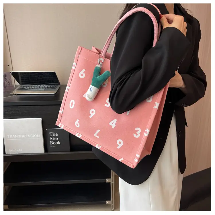 Purple Number Print Canvas Tote Bag for Women — feature 11