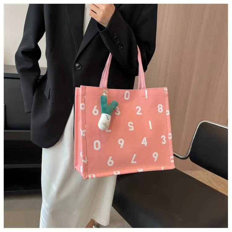 Purple Number Print Canvas Tote Bag for Women — feature 12