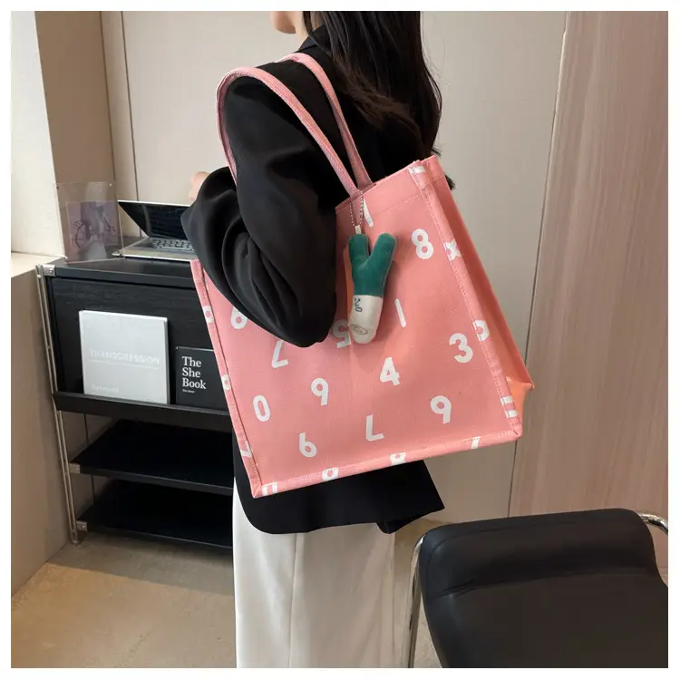 Purple Number Print Canvas Tote Bag for Women — feature 13