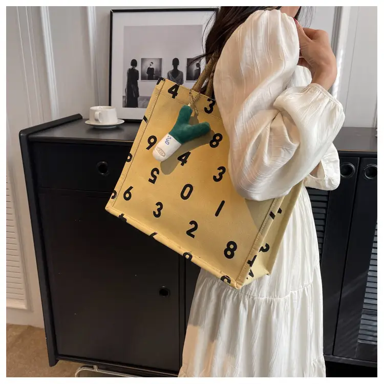 Purple Number Print Canvas Tote Bag for Women — feature 19