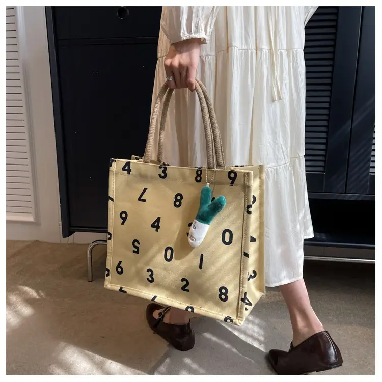 Purple Number Print Canvas Tote Bag for Women — feature 20
