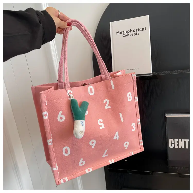 Purple Number Print Canvas Tote Bag for Women — feature 23