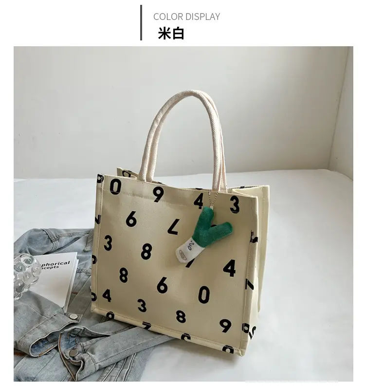 Purple Number Print Canvas Tote Bag for Women — feature 25