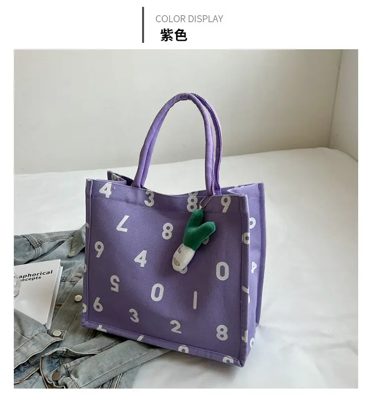 Purple Number Print Canvas Tote Bag for Women — feature 26