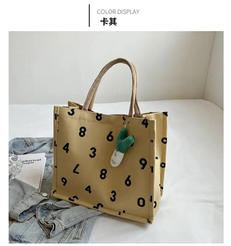 Purple Number Print Canvas Tote Bag for Women — feature 27