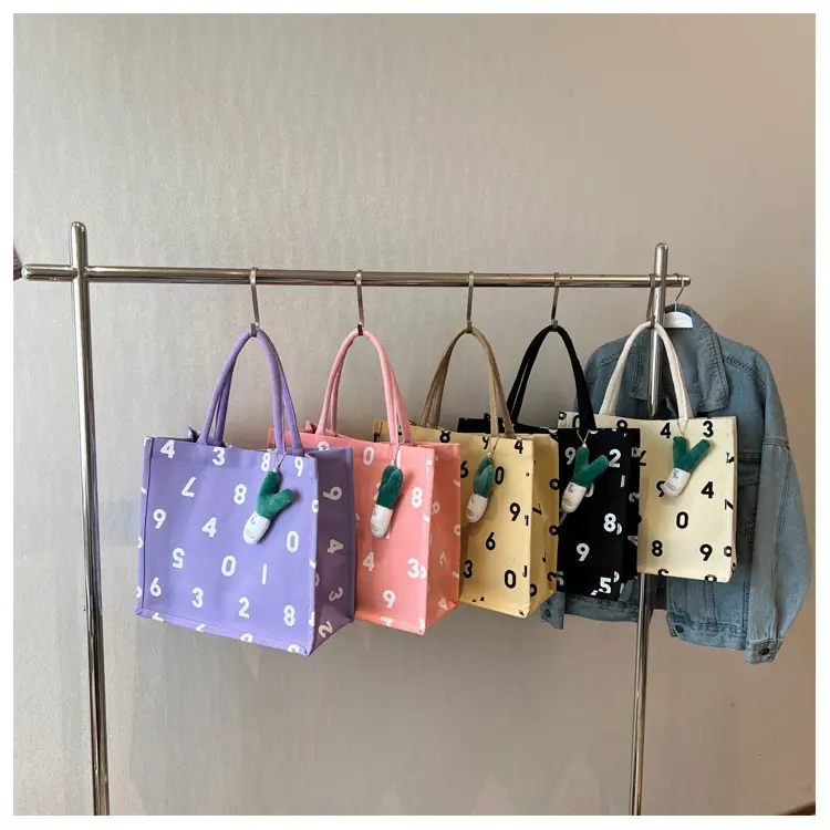 Purple Number Print Canvas Tote Bag for Women — feature 29