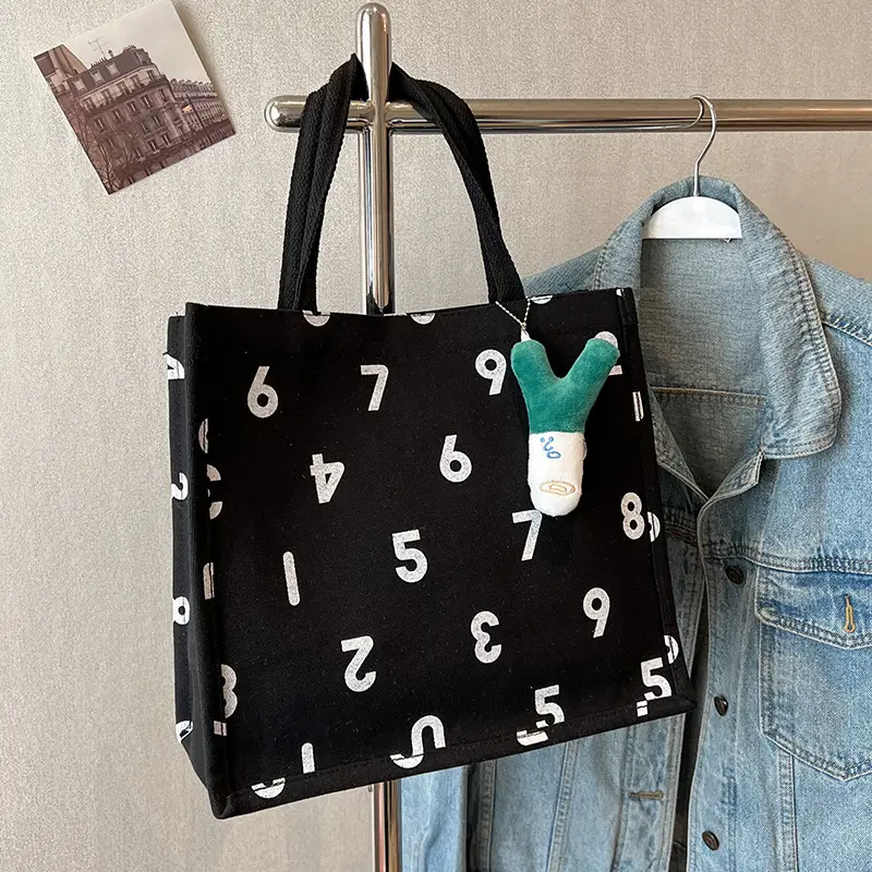 Purple Number Print Canvas Tote Bag for Women - Image 6
