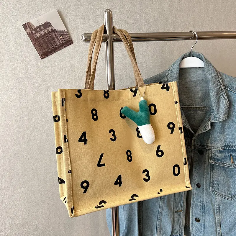 Purple Number Print Canvas Tote Bag for Women - Image 9