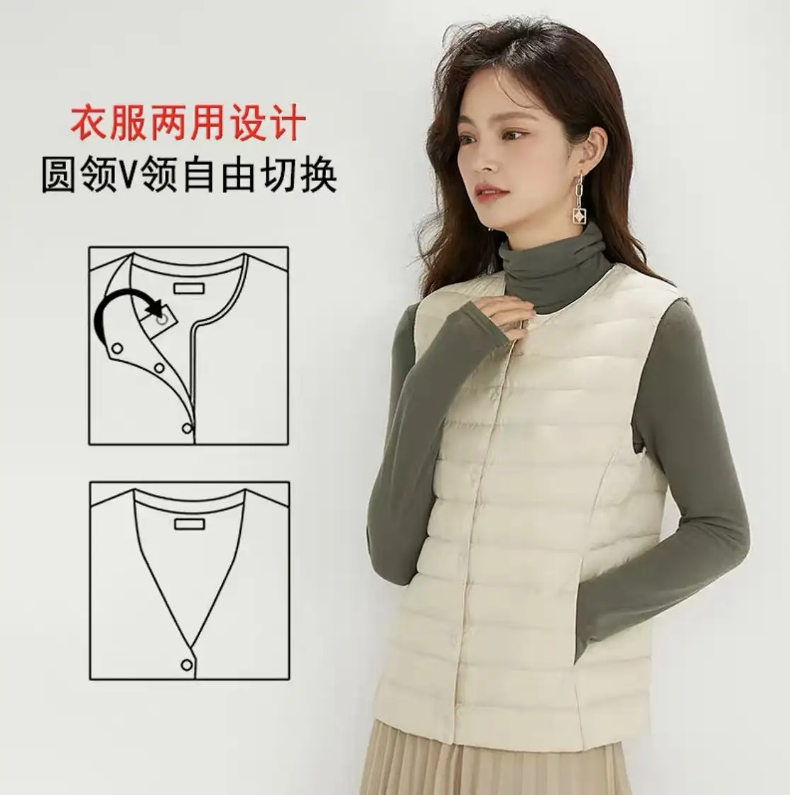 Women's Lightweight White Duck Down Vest Warm Slim Fit - Image 15