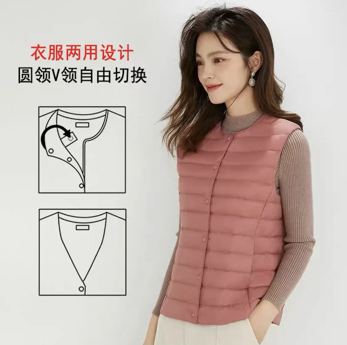 Women's Lightweight White Duck Down Vest Warm Slim Fit - Image 16