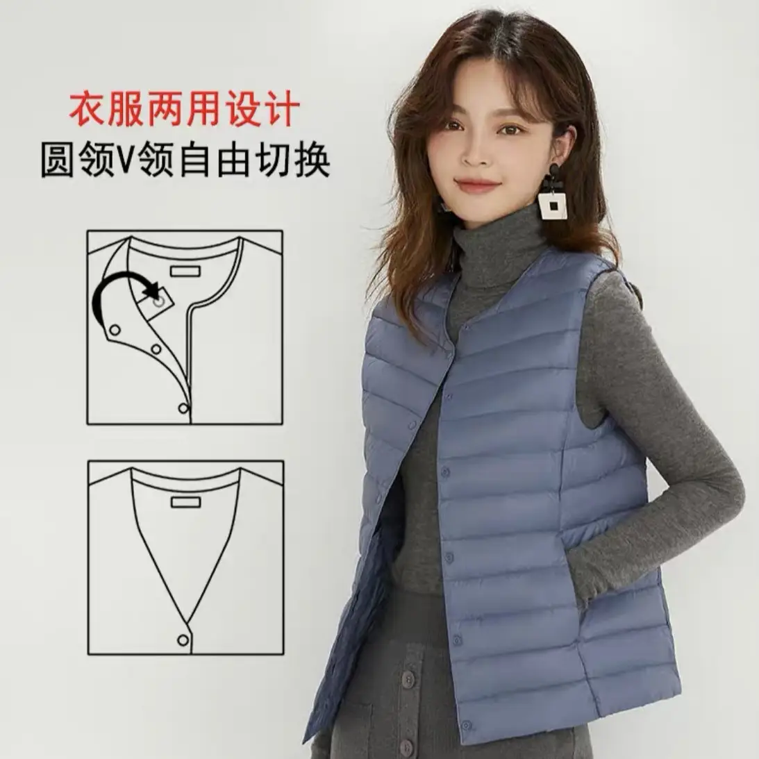 Women's Lightweight White Duck Down Vest Warm Slim Fit - Image 17