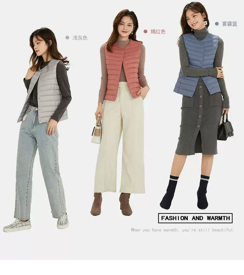 Women's Lightweight White Duck Down Vest Warm Slim Fit — feature 3