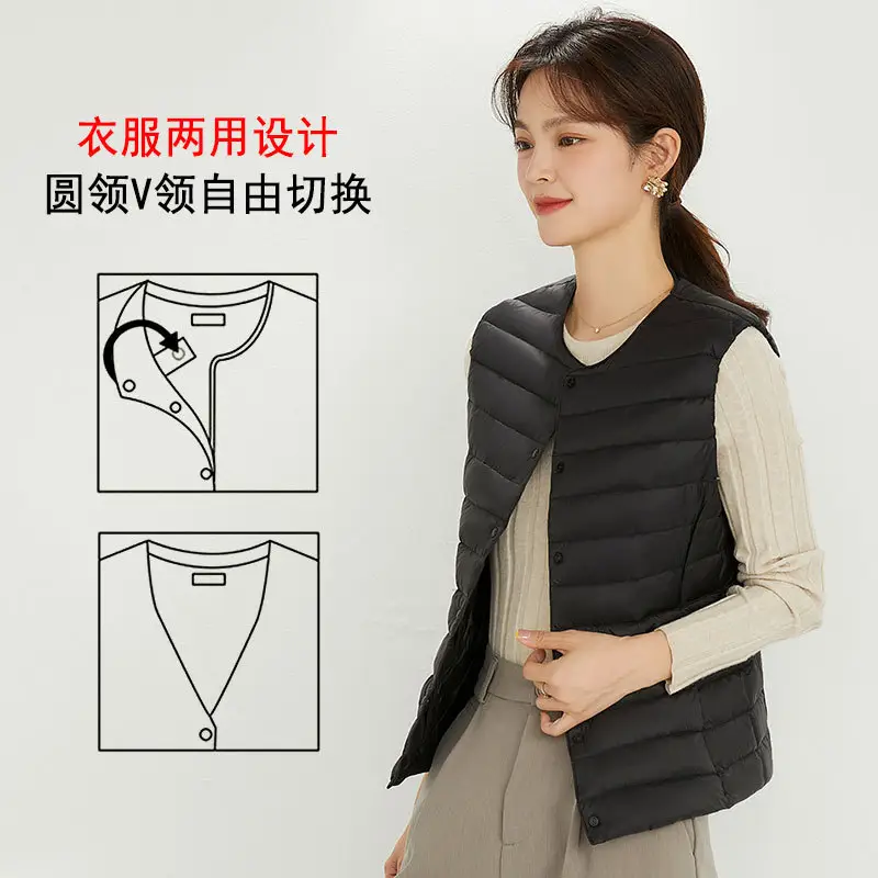 Women's Lightweight White Duck Down Vest Warm Slim Fit - Image 3