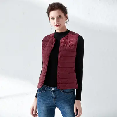 Women's Lightweight White Duck Down Vest Warm Slim Fit - Image 4