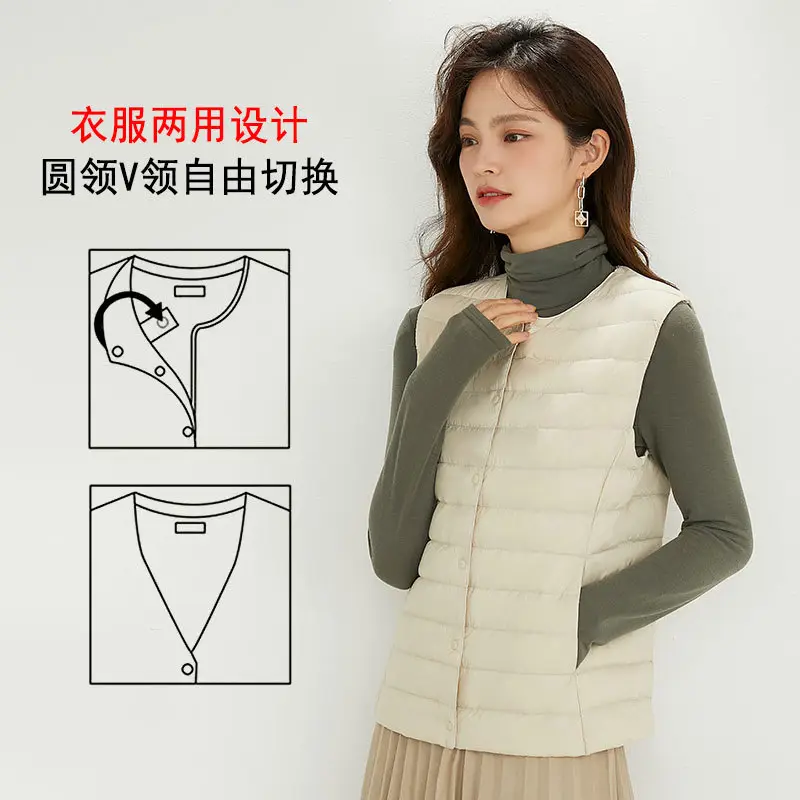 Women's Lightweight White Duck Down Vest Warm Slim Fit - Image 5