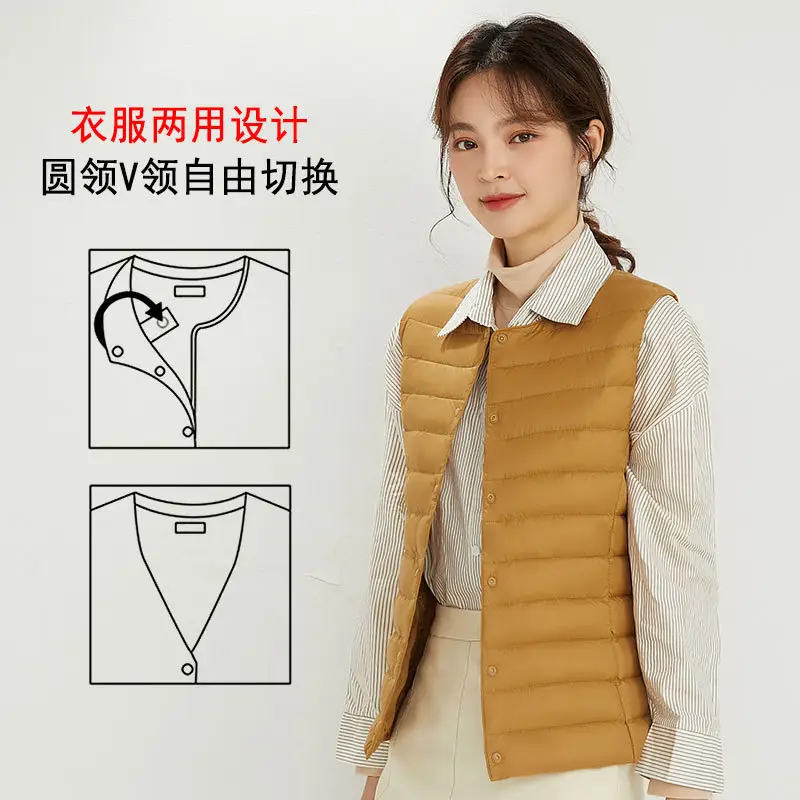 Women's Lightweight White Duck Down Vest Warm Slim Fit - Image 6