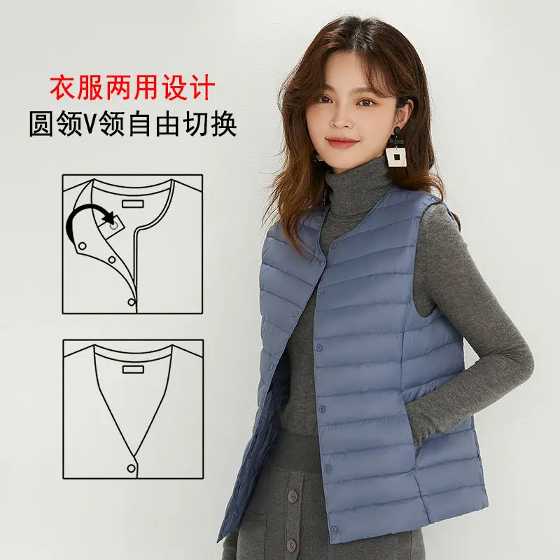 Women's Lightweight White Duck Down Vest Warm Slim Fit - Image 7