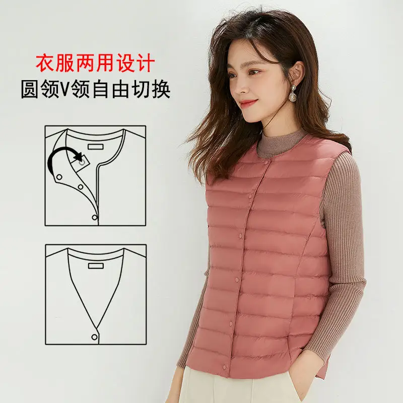 Women's Lightweight White Duck Down Vest Warm Slim Fit - Image 8