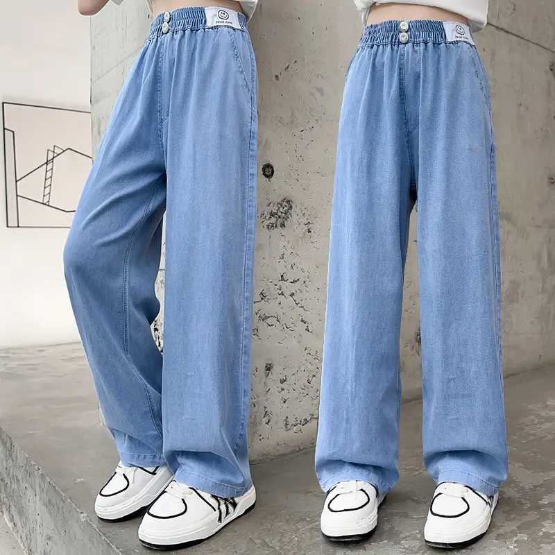 Girls Ice Silk Wide Leg Jeans Summer Casual